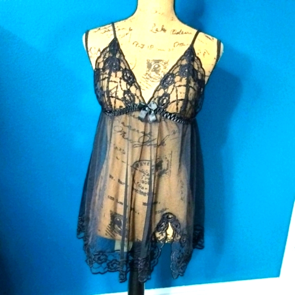 Frederick's of Hollywood Black Lace Chemise with Structured Bodice